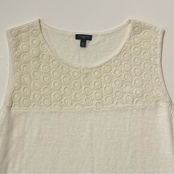 Talbots Petite Ivory Color Crochet Linen Sleeveless Top Tank Women's Size XLp - Picture 2 of 12